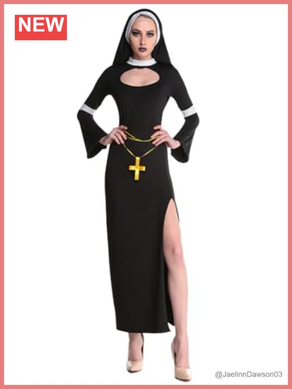 Sexy Nun Costume 3 Piece Nun Habit Dress Headpiece Cross Halloween Cosplay
